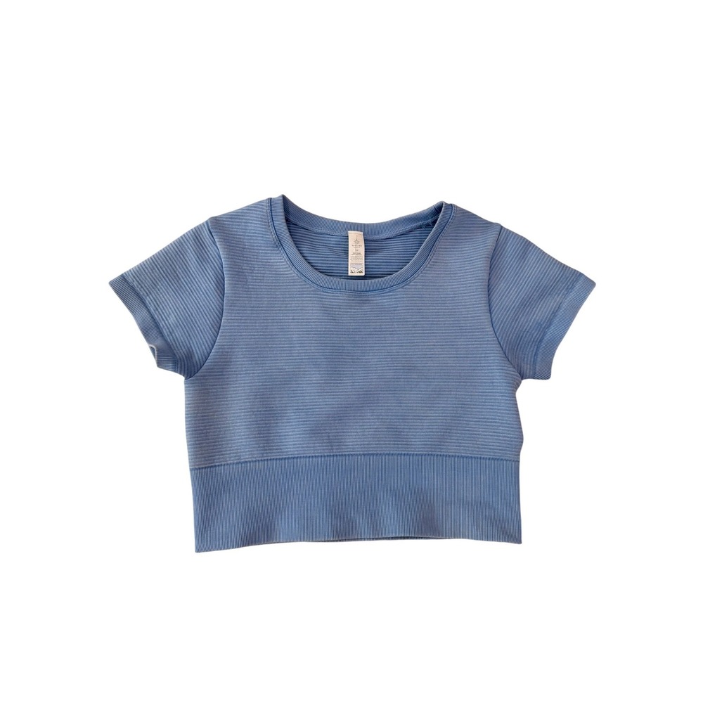 Aerie‎ Offline Blue Ribbed Cropped Athletic Workout Top Short Sleeve Size S